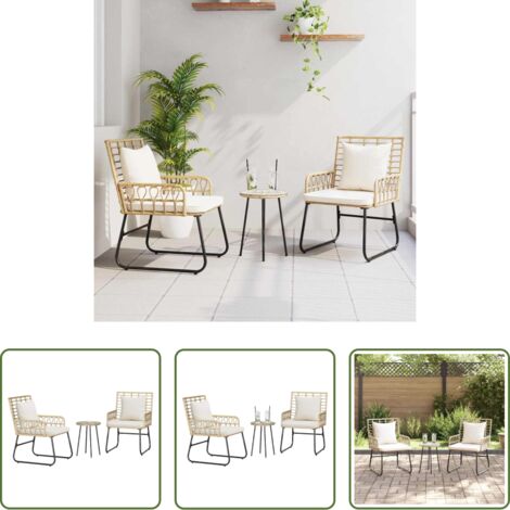 Gartenstuhl - Garten Essgruppe 3 pcs Braun und Creme Poly-Rattan