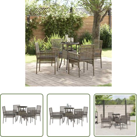 Gartenstuhl -  Garten Essgruppe 5 pcs Grau Poly-Rattan