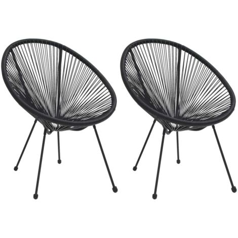 Gartenstuhl in Mondform, 2er Set, Schwarz Rattan