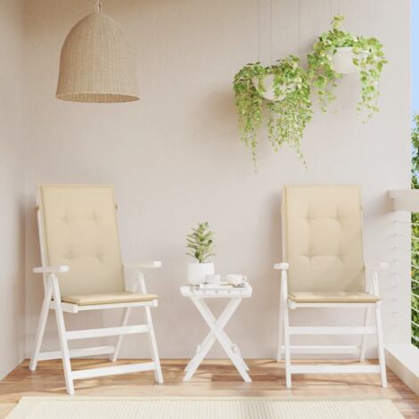 Gartenstuhl-Kissen mit hohem Rücken, 2er Set, beige, Stoff