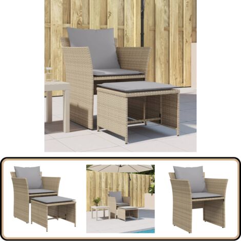 Gartenstuhl mit Fußhocker Beige Poly Rattan - Gartensessel - Gartenstuhl - Outdoor Möbel - Lounge Chair - Rattan Gartenmöbel