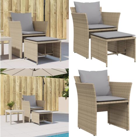 Gartenstuhl mit Fußhocker Beige Poly Rattan - Gartensessel - Gartenstuhl - Outdoor Möbel - Lounge Chair - Rattan Gartenmöbel - Home & Living