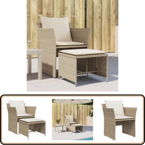 Gartenstuhl mit Fußhocker Beige Poly Rattan - Gartenstuhl - Outdoor Möbel - Rattan Gartenmöbel - Lounge Chair - Esszimmer Stühle