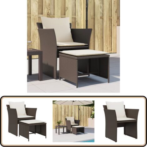 Gartenstuhl mit Fußhocker Braun Poly Rattan - Gartensessel - Gartenmöbel - Lounge Chair - Outdoor Möbel - Rattan Gartenstuhl