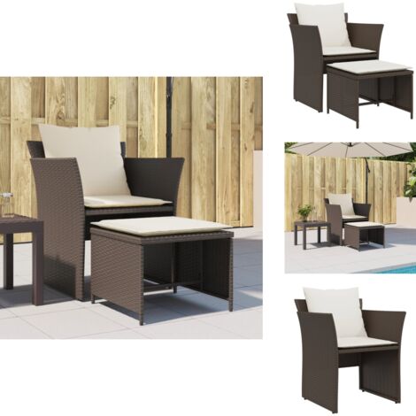 Gartenstuhl mit Fußhocker Braun Poly Rattan - Gartensessel - Gartenmöbel - Lounge Chair - Outdoor Möbel - Rattan Gartenstuhl
