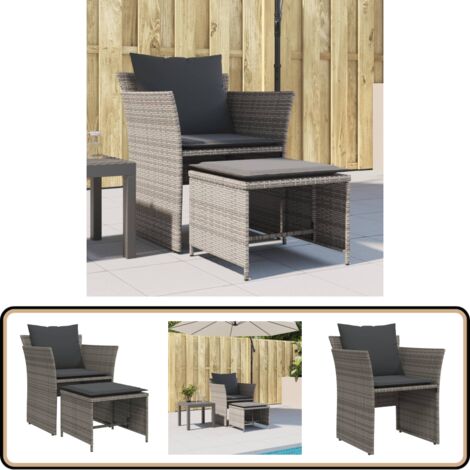 Gartenstuhl mit Fußhocker Grau Poly Rattan - Gartenstuhl - Outdoor Möbel - Esszimmergarnitur - Lounge Set - Balkonmöbel