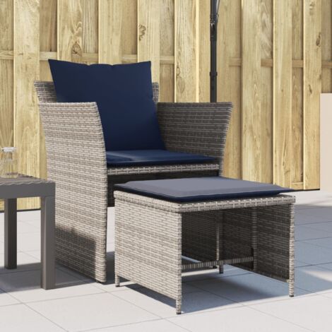 Gartenstuhl mit Fußhocker Grau Poly Rattan vidaXL932522