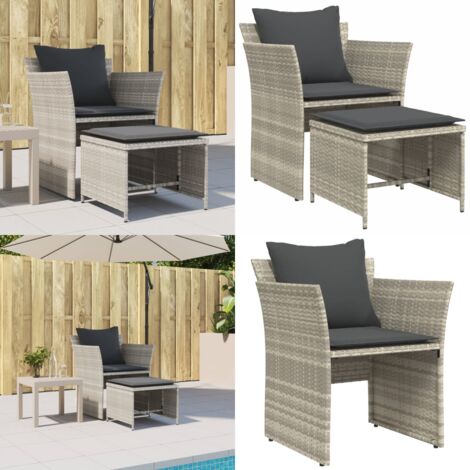 Gartenstuhl mit Fußhocker Hellgrau Poly Rattan - Gartensessel - Gartenmöbel - Lounge Chair - Outdoor Möbel - Rattan Gartenstuhl - Home & Living