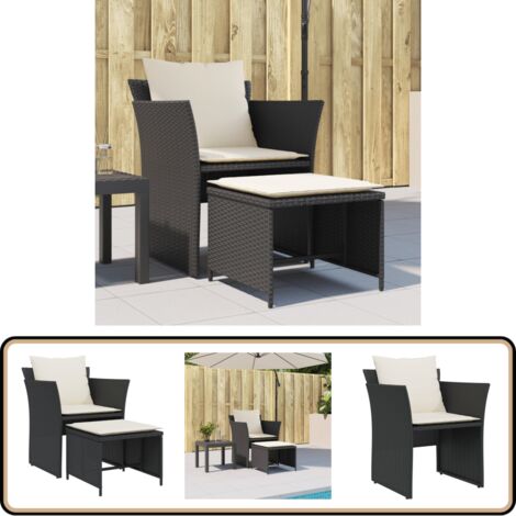 Gartenstuhl mit Fußhocker Schwarz Poly Rattan - Gartensessel - Outdoor Möbel - Gartenstuhl - Lounge Chair - Relaxsessel