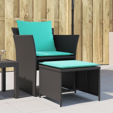 Gartenstuhl mit Fußhocker Schwarz Poly Rattan vidaXL