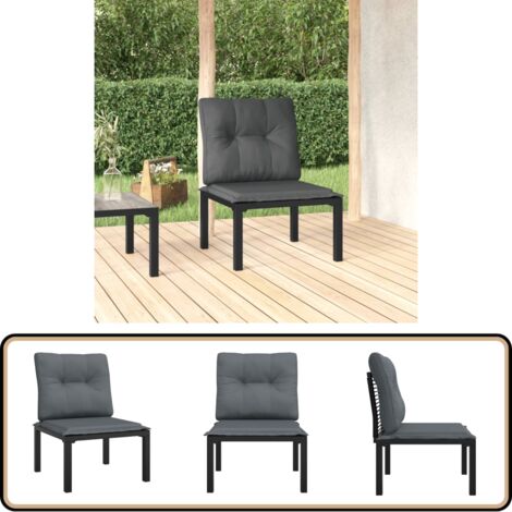 Gartenstuhl mit Kissen Schwarz und Grau Poly Rattan - Gartensessel - Outdoor Möbel - Gartenlounge - Balkonmöbeln - Wetterfeste Möbel