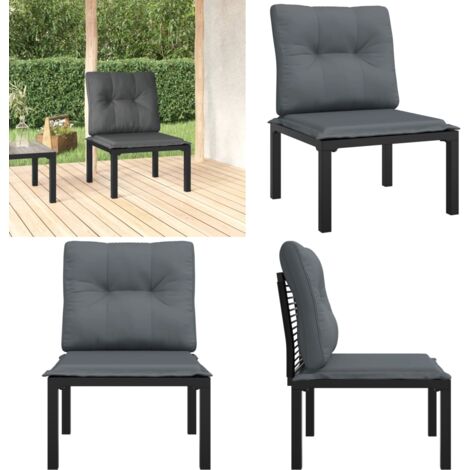 Gartenstuhl mit Kissen Schwarz und Grau Poly Rattan - Gartensessel - Outdoor Möbel - Gartenlounge - Balkonmöbeln - Wetterfeste Möbel - Home & Living