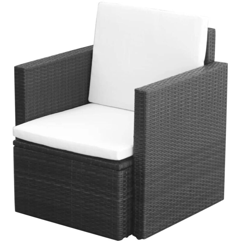 Gartenstuhl mit Polstern und Kissen Poly Rattan Schwarz