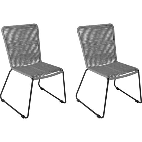 Gartenstuhl Outdoor-Seilstuhl Farbe Grau mit Eisen-Gestell in schwarz ISRA (2er Set)