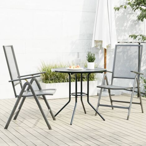 Gartenstuhl-Set 3-tlg. Verstellbar Pulverbeschichteter Stahl vidaXL