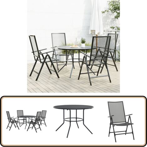 Gartenstuhl-Set 5-tlg. Verstellbar Pulverbeschichteter Stahl - Gartenstuhl - Esstisch - Gartentisch - Terrassenmöbeln - Outdoor Möbel