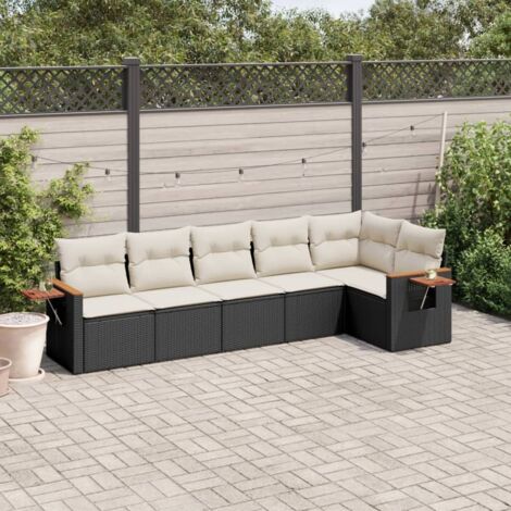 Gartenstuhl-Set 6 Teile mit Kissen Schwarz Geflochtenes Kunstharz