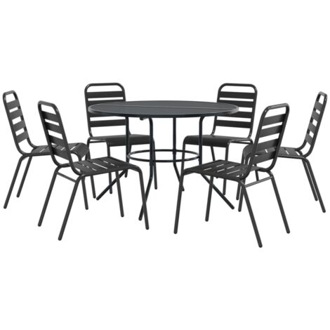 Gartenstuhl-Set 7-tlg. Stapelbar Pulverbeschichteter Stahl vidaXL