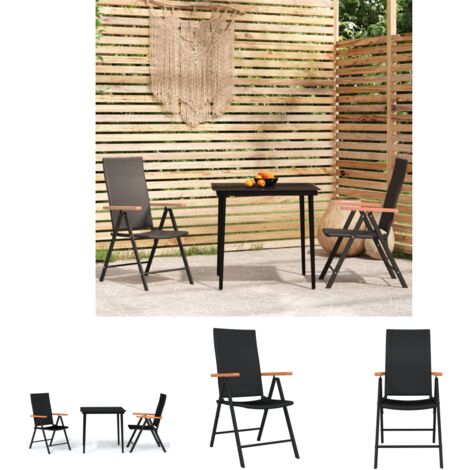 Gartenstuhl - vidaXL 3-tlg. Garten-Essgruppe Schwarz - Gartenstuhl mit Rückenlehne
