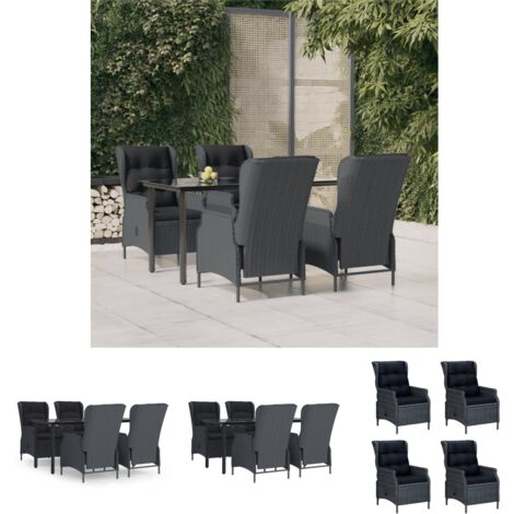 Gartenstuhl - vidaXL 5-tlg. Garten-Essgruppe Dunkelgrau Poly Rattan - Gartenstühle
