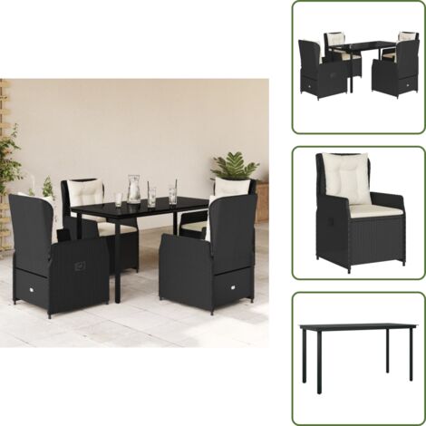 Gartenstuhl - vidaXL 5-tlg. Garten-Essgruppe mit Kissen Schwarz Poly Rattan - Sitzkissen