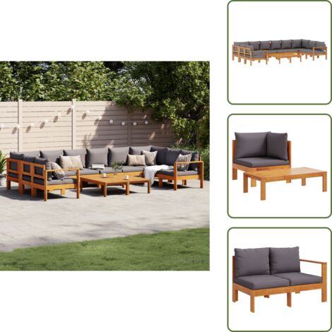 Gartenstuhl - vidaXL 8-tlg. Garten-Sofagarnitur mit Kissen Massivholz Akazie - Sitzkissen