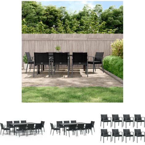 Gartenstuhl - vidaXL 9-tlg. Garten-Essgruppe mit Kissen Poly Rattan und Stahl - Gartenstühle