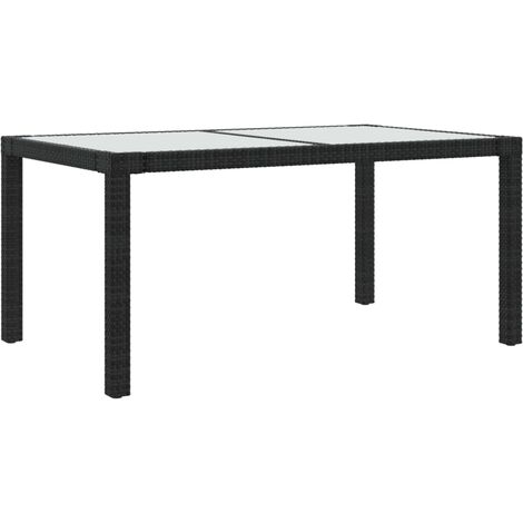 Gartentisch 150x90x75 cm Gehärtetes Glas Poly Rattan Schwarz vidaXL