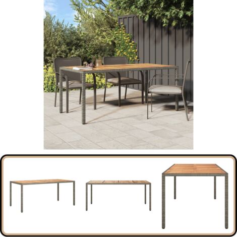 Gartentisch 190x90x75 cm Poly Rattan und Akazienholz Grau - Gartentisch - Esstisch - Außenmöbel - Terrassenmöbel - Balkonmöbel
