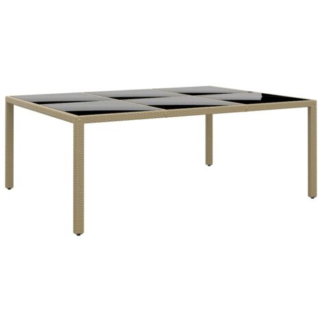 Gartentisch 200x150x75 cm Hartglas und Poly Rattan Beige