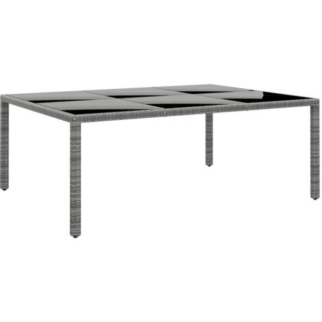Gartentisch 200x150x75 cm Hartglas und Poly Rattan Grau
