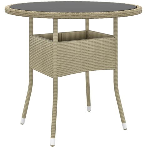 Gartentisch Ø80x75 cm Hartglas und Poly Rattan Beige