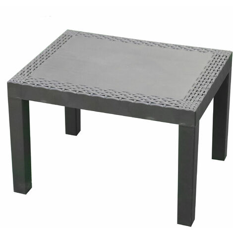Gartentisch anthrazit mit Rattan Optik - 59 x 46 cm - Kunststoff Garten Beistelltisch - Balkontisch Terrassentisch Esstisch klein wetterfest für Außen
