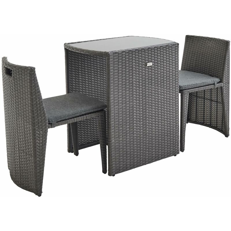 Gartentisch aus Kunststoffrattan - Doppio - Grau, graumelierte Kissen - 2 Plätze, eingebaut, spezieller Balkon oder kleine Terrasse