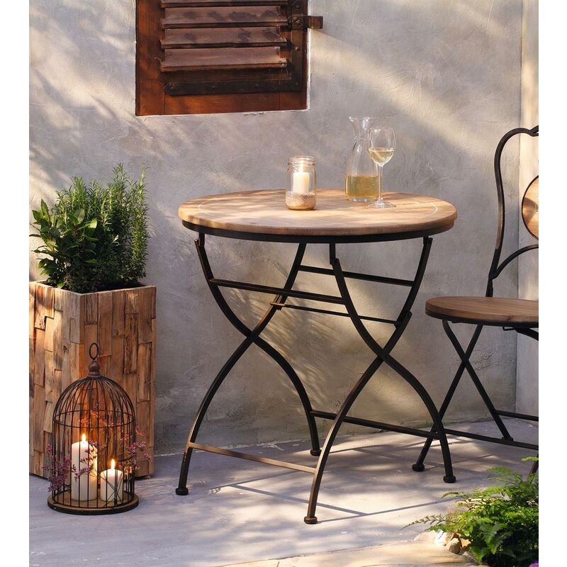 Gartentisch aus Metall & Holz im Antik Design, Balkontisch, Klapptisch