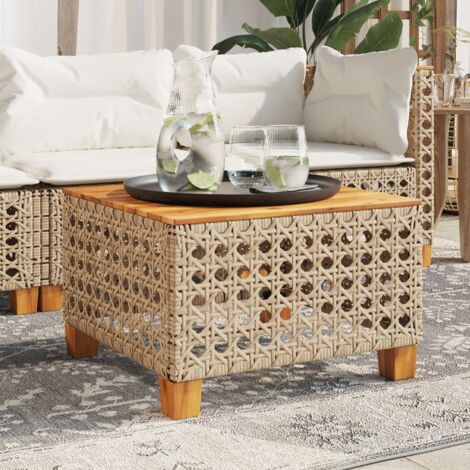 Gartentisch Beige 55x55x36 cm Poly Rattan Akazienholz vidaXL