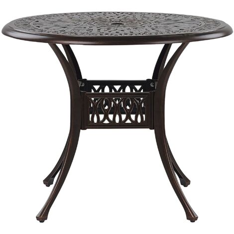 Gartentisch dunkelbraun Aluminium runde Form Bistro Retro-Optik