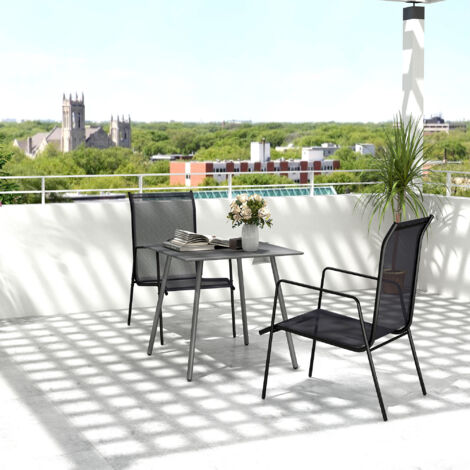 Gartentisch Für 4 Personen mit Lattenplatte, Stahlgestell, Wetterfest, 80×80×74 cm, Grau
