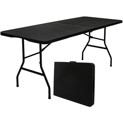 Gartentisch für 6 Personen - 180 x 74cm Klapptisch Rattan-Look Esstisch Klappbar - schwarz