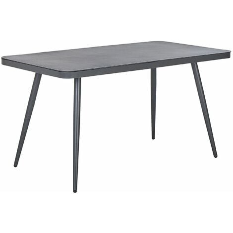 Gartentisch Grau Aluminium 140x80 cm für 4 Personen Glasplatte in Steinoptik rechteckig Outdoor Terrasse Balkon Möbel