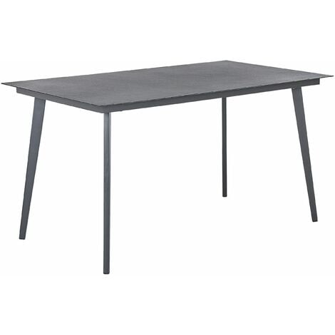 Gartentisch Grau Aluminium 140x80 cm für 4 Personen Glasplatte in Steinoptik rechteckig Outdoor Terrasse Balkon Möbel
