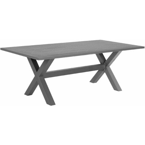Gartentisch Grau Aluminium Rechteckig 200 x 105 cm X-Beine Modernes Design Tisch für 6 Personen Terrasse Outdoor Ausstattung