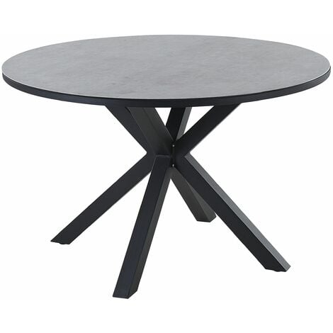 Gartentisch Grau und Schwarz Aluminium ⌀ 120 cm für 4 Personen Keramikglasplatte Rund X-Beine Outdoor Terrasse Balkon Möbel Garten Ausstattung