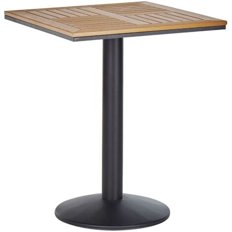 Gartentisch Hellbraun Kunstholz Schwarz Metall quadratisch 60x60 cm Industrie Outdoor Indoor Gartenausstattung Terrasse Balkon Möbel