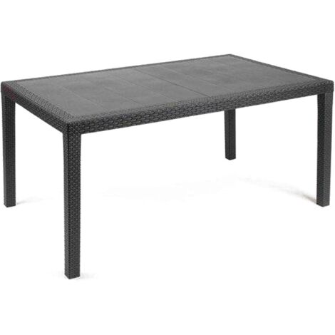 Gartentisch Imola, Feststehender rechteckiger Tisch, Mehrzweck-Gartentisch in Rattan-Optik, 100 % Made in Italy, Cm 138x78h72, Anthrazit