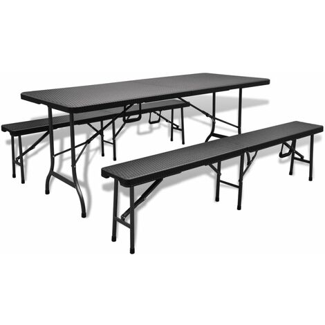 vidaXL Tisch Rattan 180cm Design Sitzgruppe Essgruppe Gartenmöbel Bänke klappbar