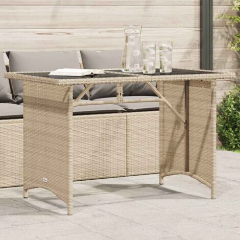 Gartentisch mit Glasplatte beige 110x68x70 cm Rattan