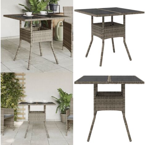 Gartentisch mit Glasplatte Grau 80x80x75 cm Poly Rattan - Gartentisch - Esstisch - Terrassenmöbel - Gartenmöbel - PE-Rattan - Home & Living