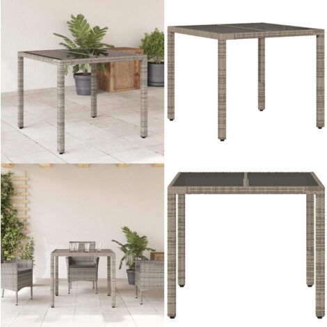 Gartentisch mit Glasplatte Grau 90x90x75 cm Poly Rattan - Gartentisch - Esstisch - Terrassenmöbel - Gartenmöbel - Outdoor Tisch - Home & Living