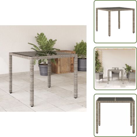 Gartentisch mit Glasplatte Grau 90x90x75 cm Poly Rattan - Gartentisch - Esstisch - Terrassenmöbel - Outdoor Tisch - Gartenmöbel